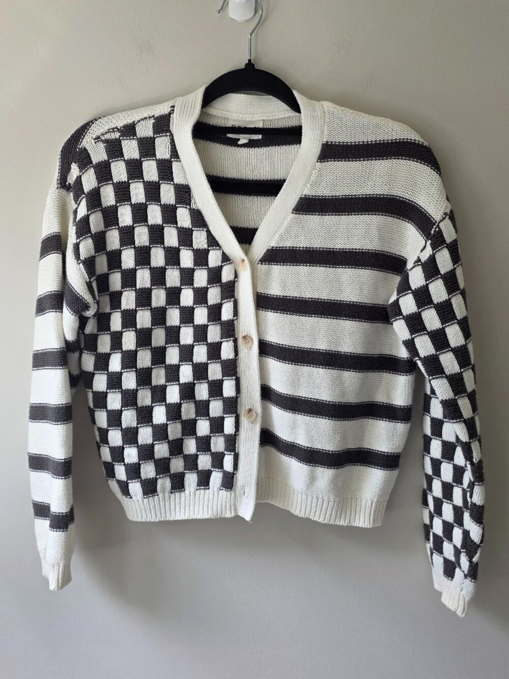 Hello Franki Francesca's Mixed Print Checkered Striped Cardigan Sweater Youth L